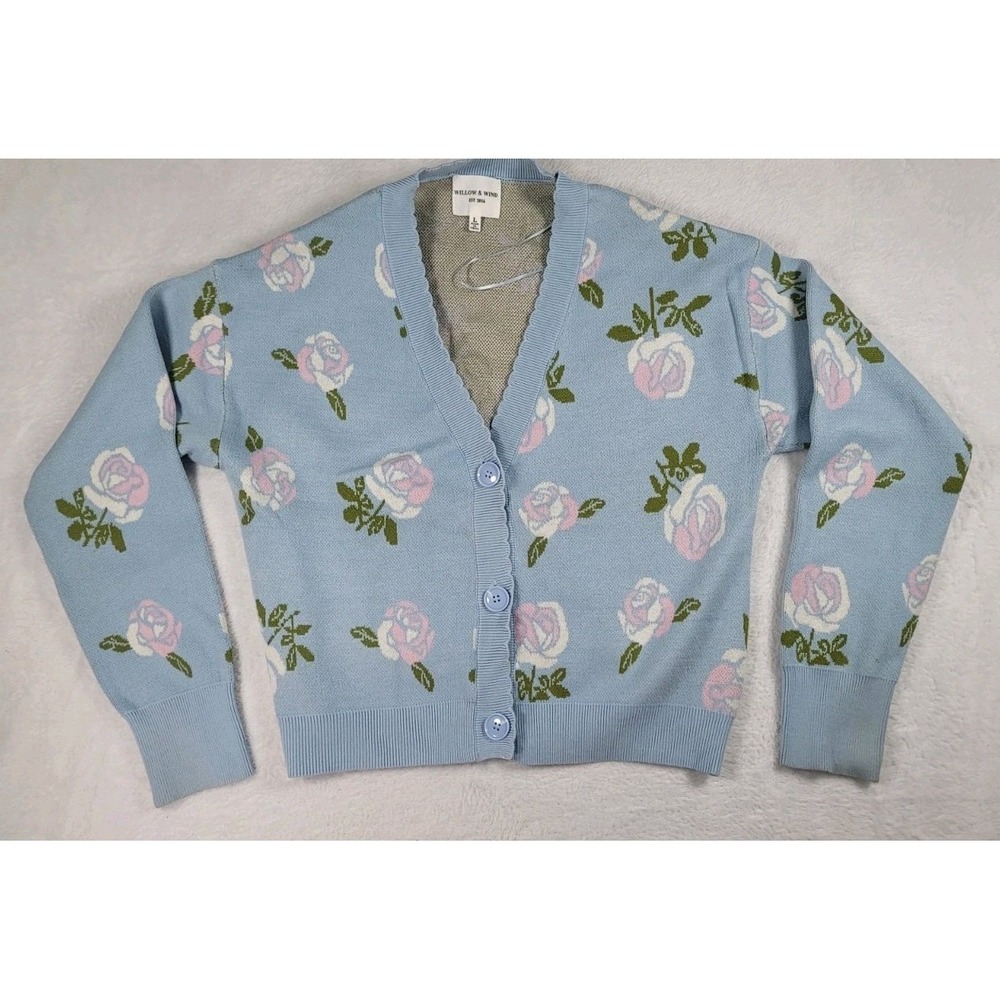 Willow & Wind Baby Blue Floral Cardigan Large Cottage Core Coquette Feminine